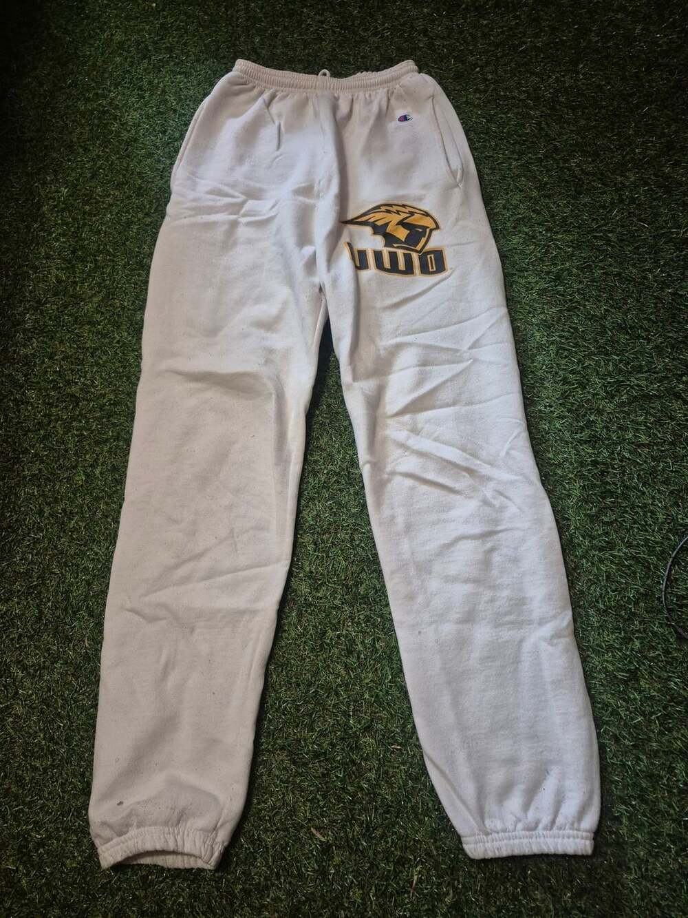 Champion UWO Sweatpants Size S White Fleece College Logo
